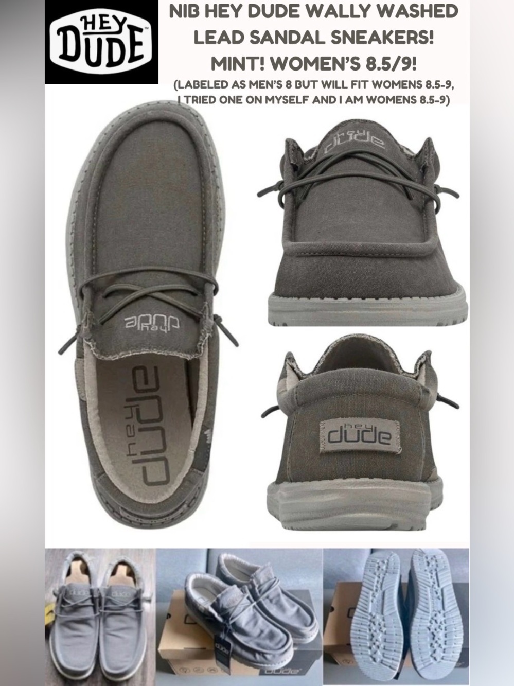 NWT! HEY DUDE GRAY SLIP ON SHOES! THE MOST COMFORTABLE SHOES YOU EVER WEAR!
